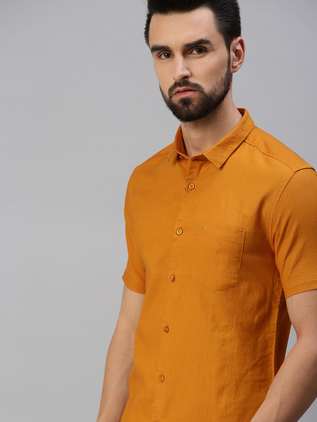 SHOWOFF Men Mustard Comfort Slim Fit Cotton Semiformal Shirt