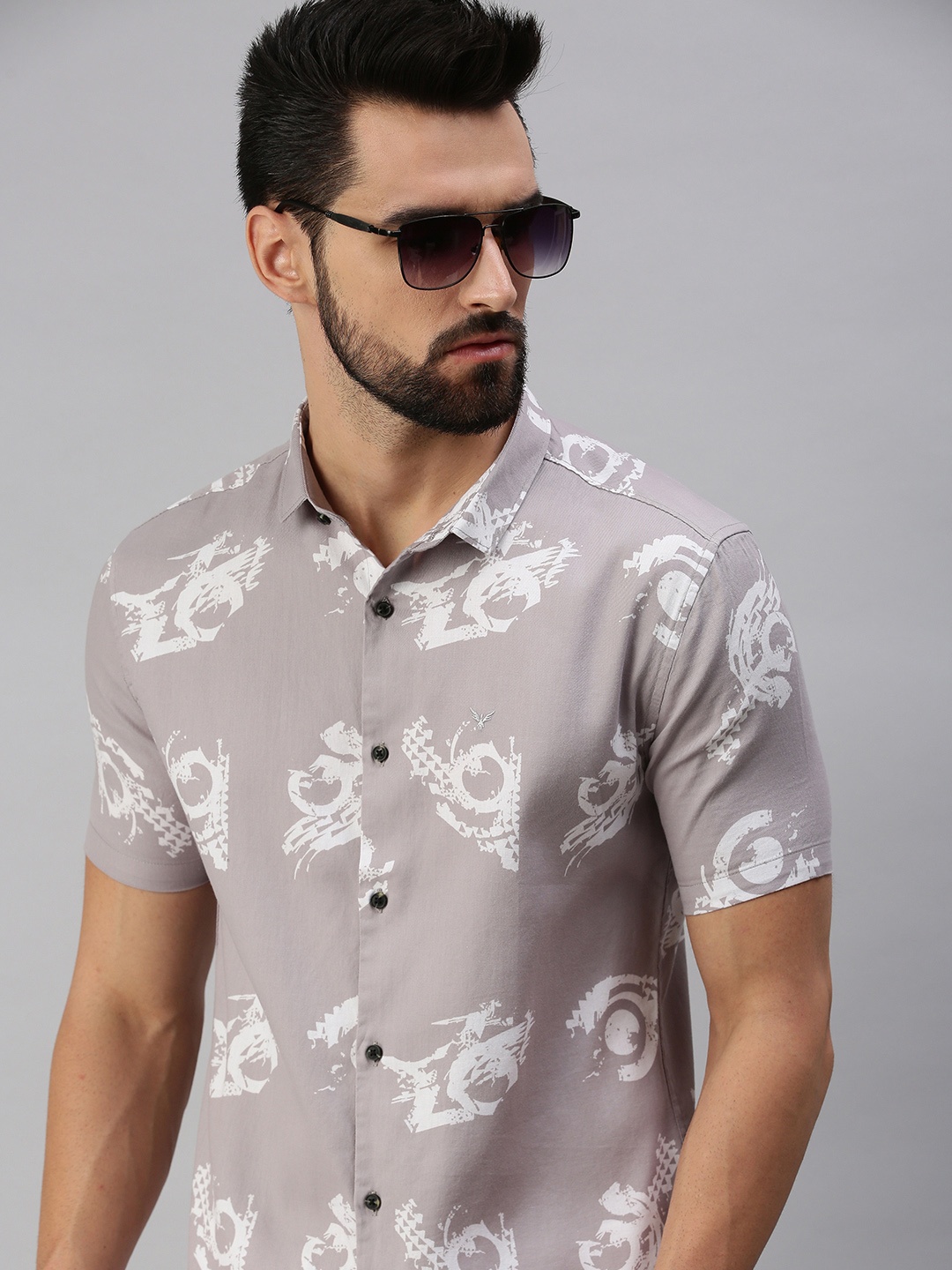 

SHOWOFF Men Taupe Premium Slim Fit Printed Casual Shirt