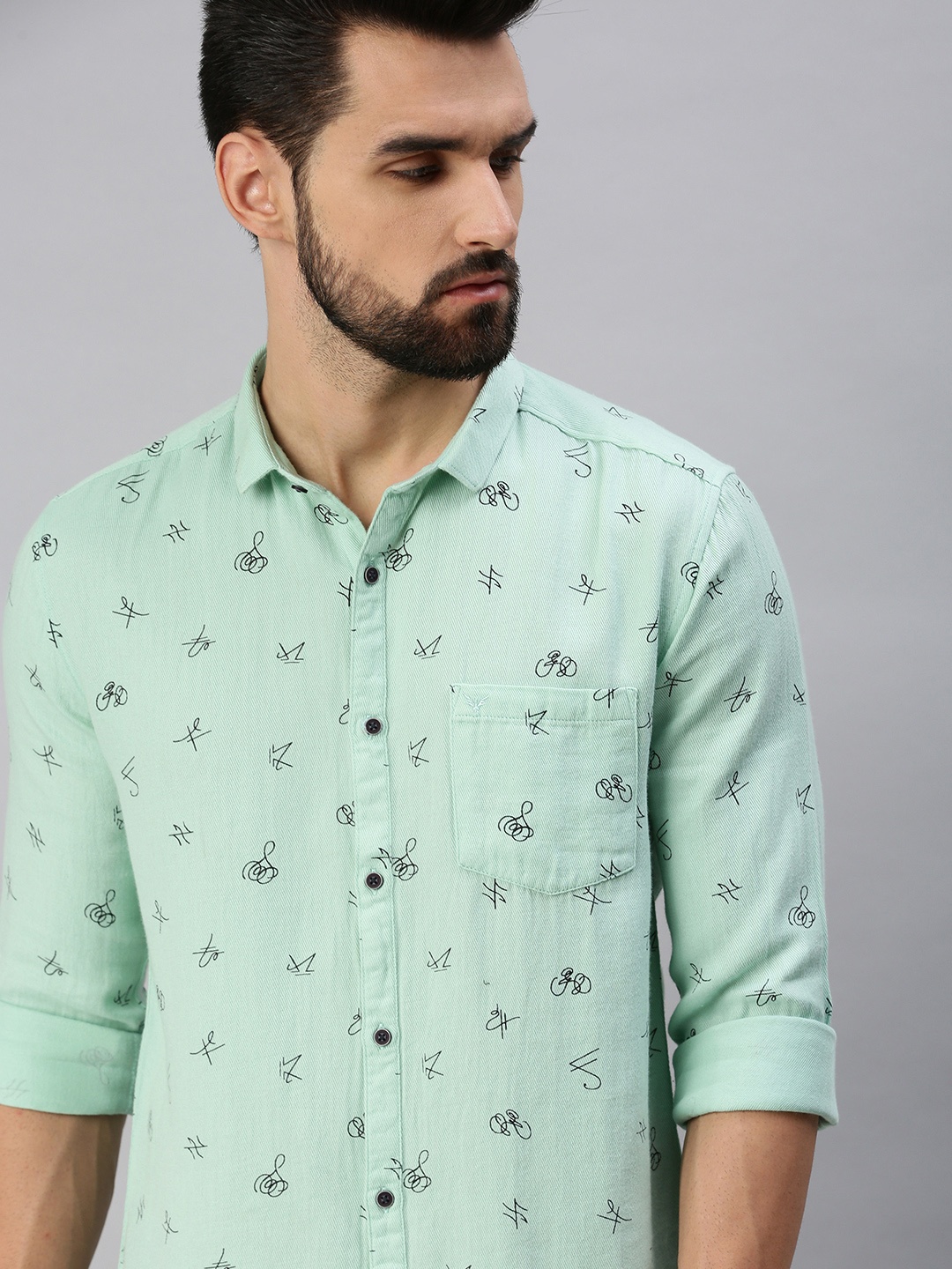 

SHOWOFF Men Green Premium Slim Fit Printed Casual Shirt