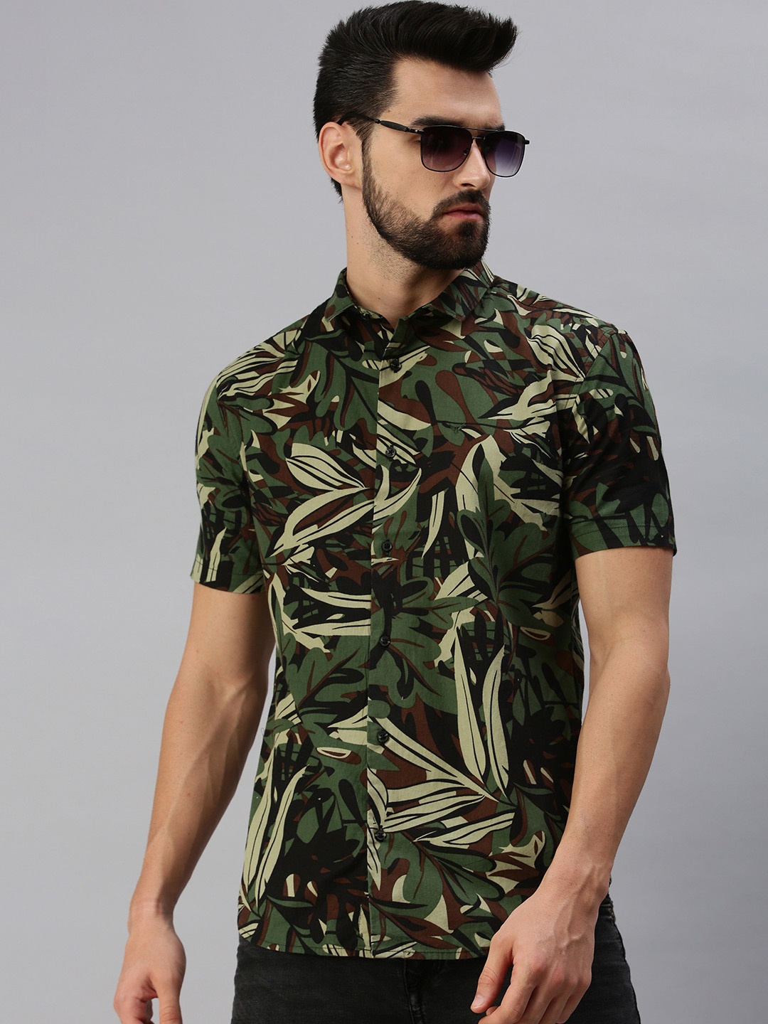 

SHOWOFF Men Olive Green Premium Slim Fit Floral Printed Casual Shirt