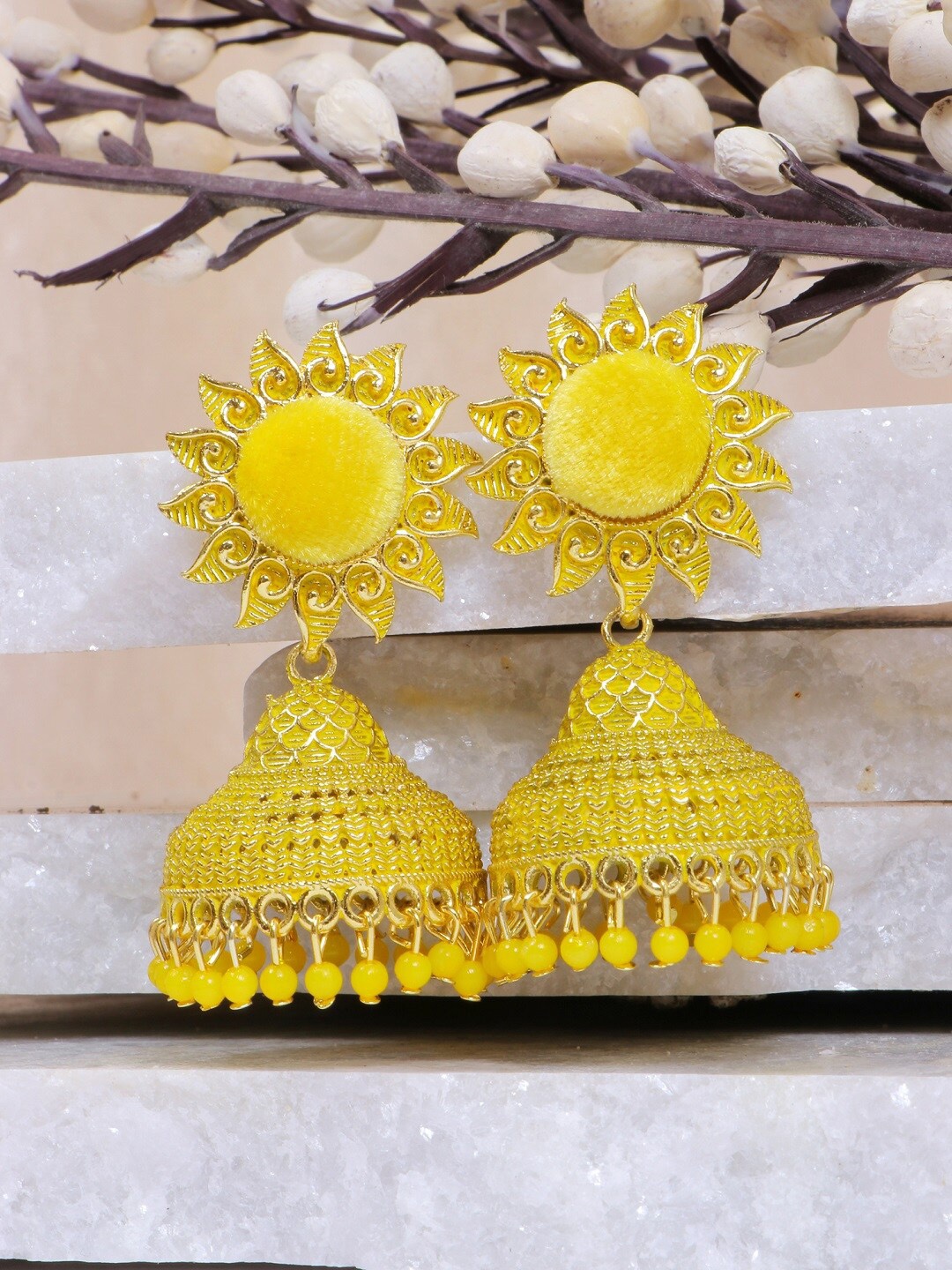 

Crunchy Fashion Yellow Contemporary Jhumkas Earrings