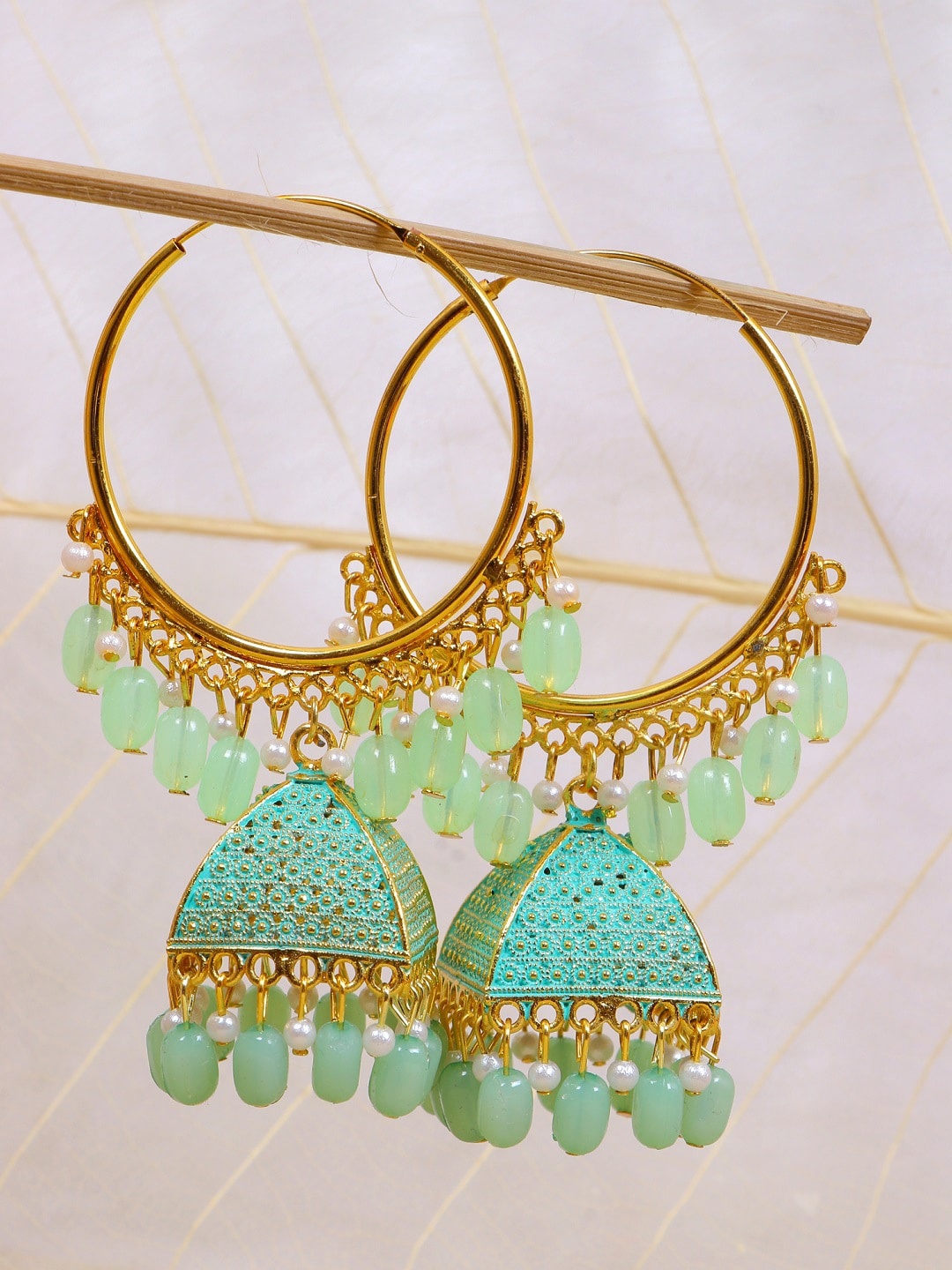 

Crunchy Fashion Blue & Gold-Plated Contemporary Jhumkas Earrings