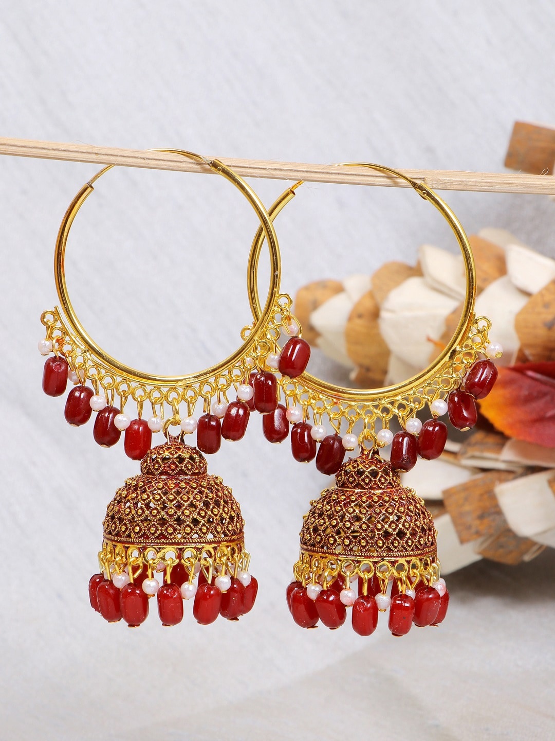 

Crunchy Fashion Maroon Contemporary Hoop Jhumkas Earrings