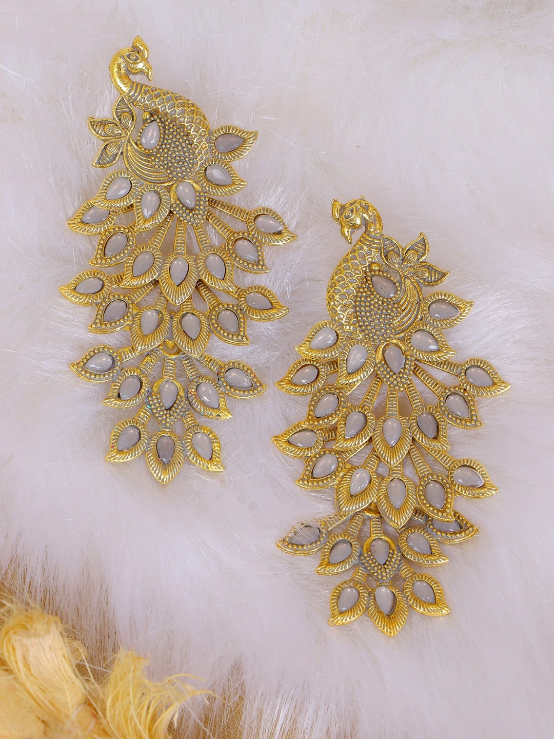 

Crunchy Fashion Grey & Gold-Plated Peacock Shaped Drop Earrings