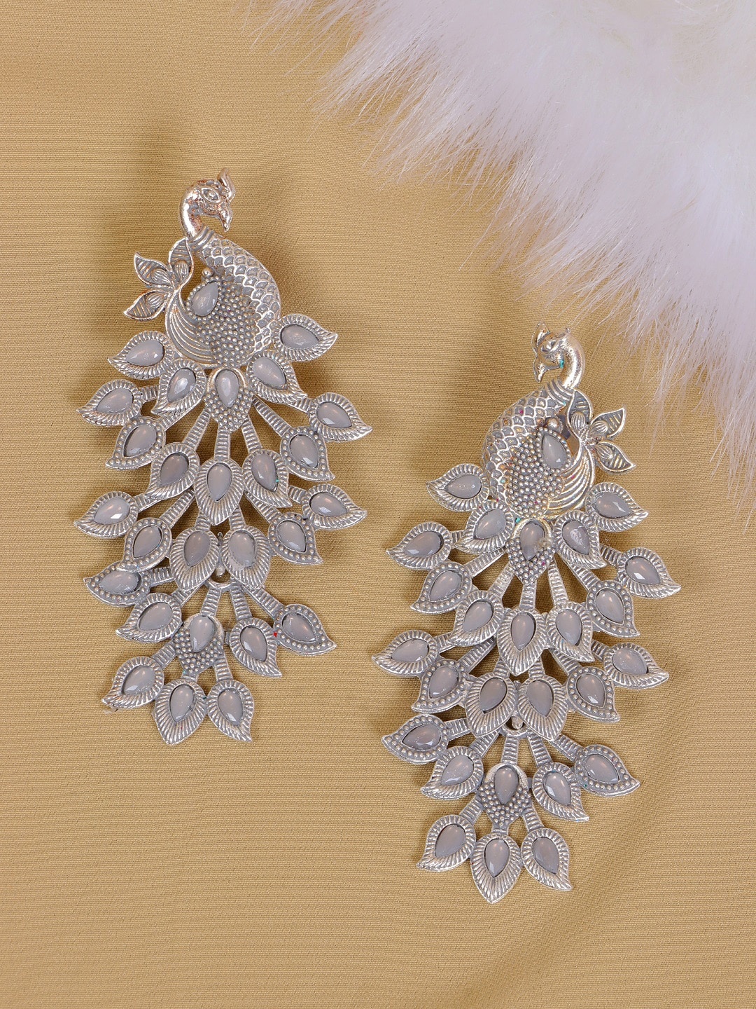

Crunchy Fashion Grey Silver-Plated Contemporary Drop Earrings