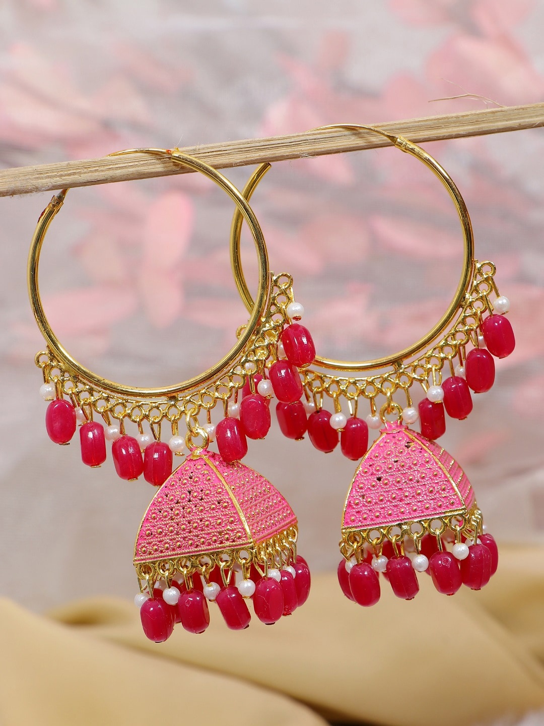 

Crunchy Fashion Pink Gold Plated Contemporary Jhumkas Earrings