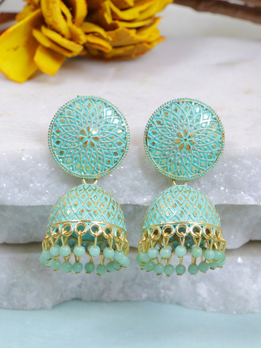 

Crunchy Fashion Blue Gold-Plated Enamel Contemporary Jhumkas Earrings