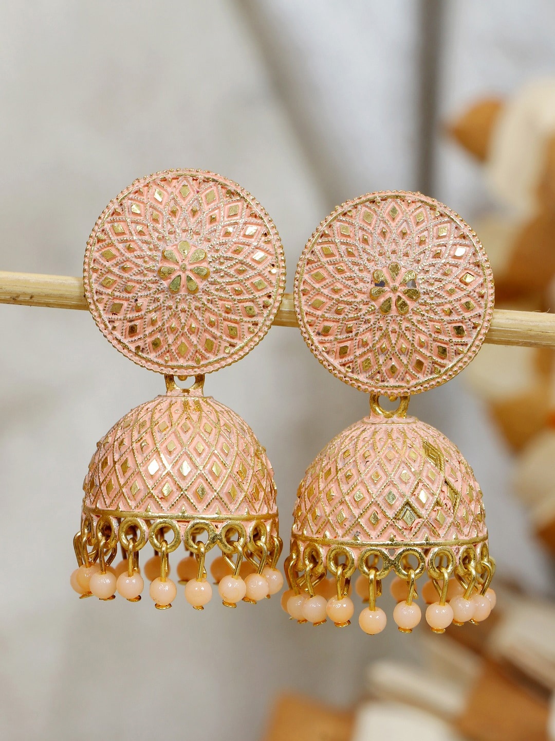 

Crunchy Fashion Peach-Coloured Contemporary Jhumkas Earrings