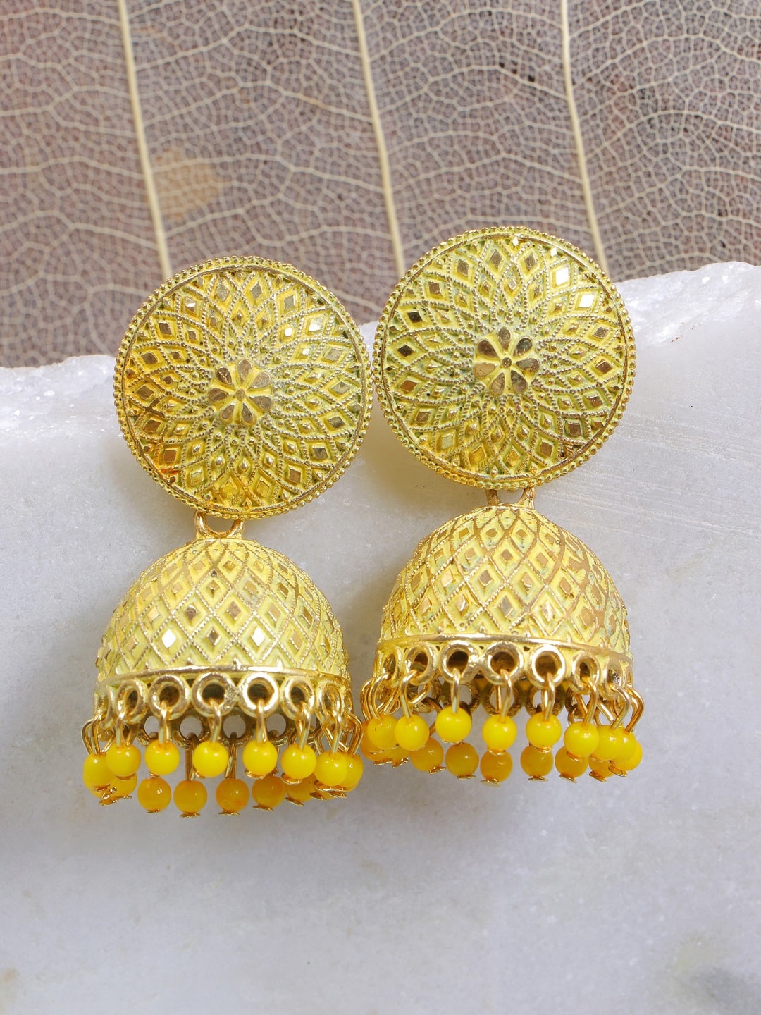 

Crunchy Fashion Yellow Contemporary Jhumkas Earrings