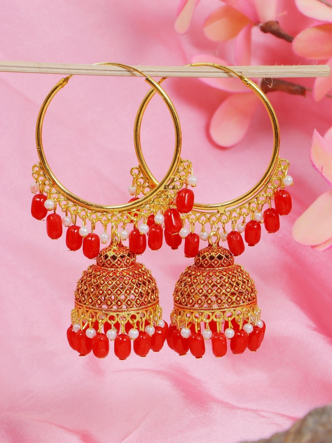 

Crunchy Fashion Red Contemporary Jhumkas Earrings