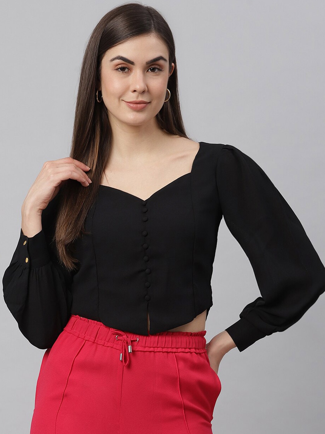 

JUNE & HARRY Black Sweetheart Neck Top