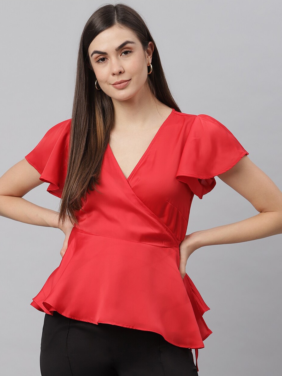 

JUNE & HARRY Red Satin Wrap Top