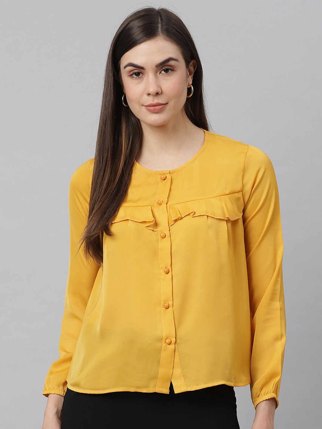 

JUNE & HARRY Yellow Ruffles Satin Top