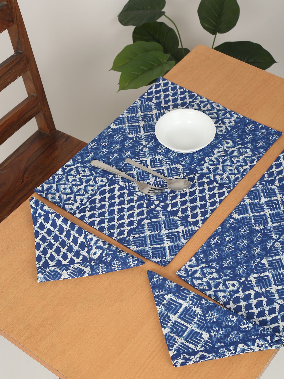 

Rajasthan Decor Set of 12 Blue Printed Cotton Table Mat & Napkin Set