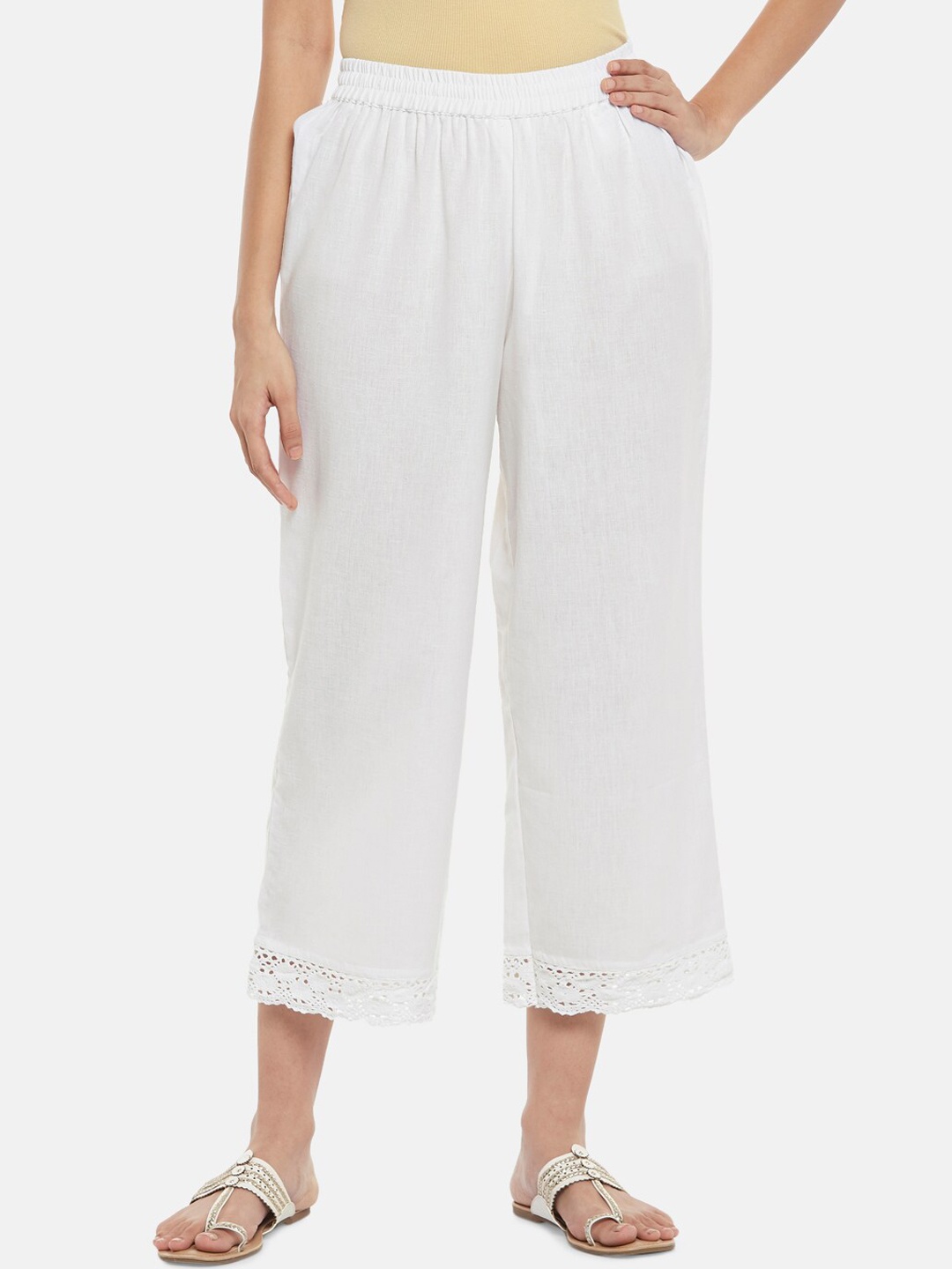 

RANGMANCH BY PANTALOONS Women White Culottes Trousers