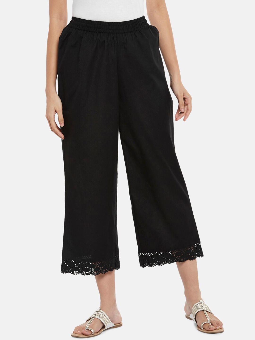 

RANGMANCH BY PANTALOONS Women Black Culottes Trousers