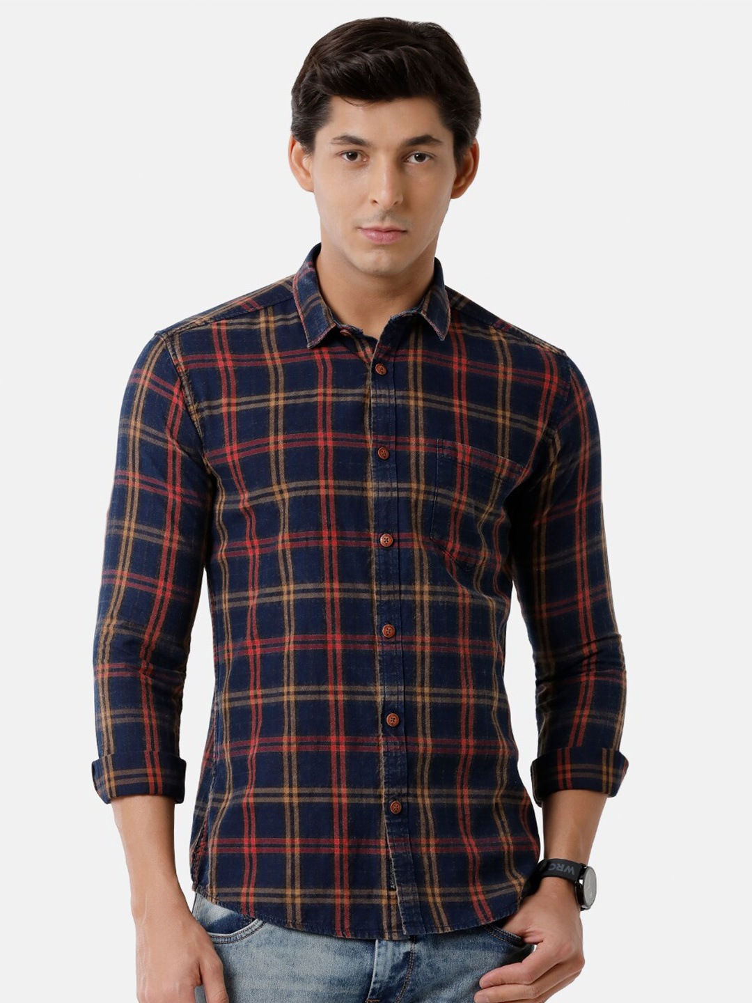 

Voi Jeans Men Blue Classic Slim Fit Checked Casual Shirt