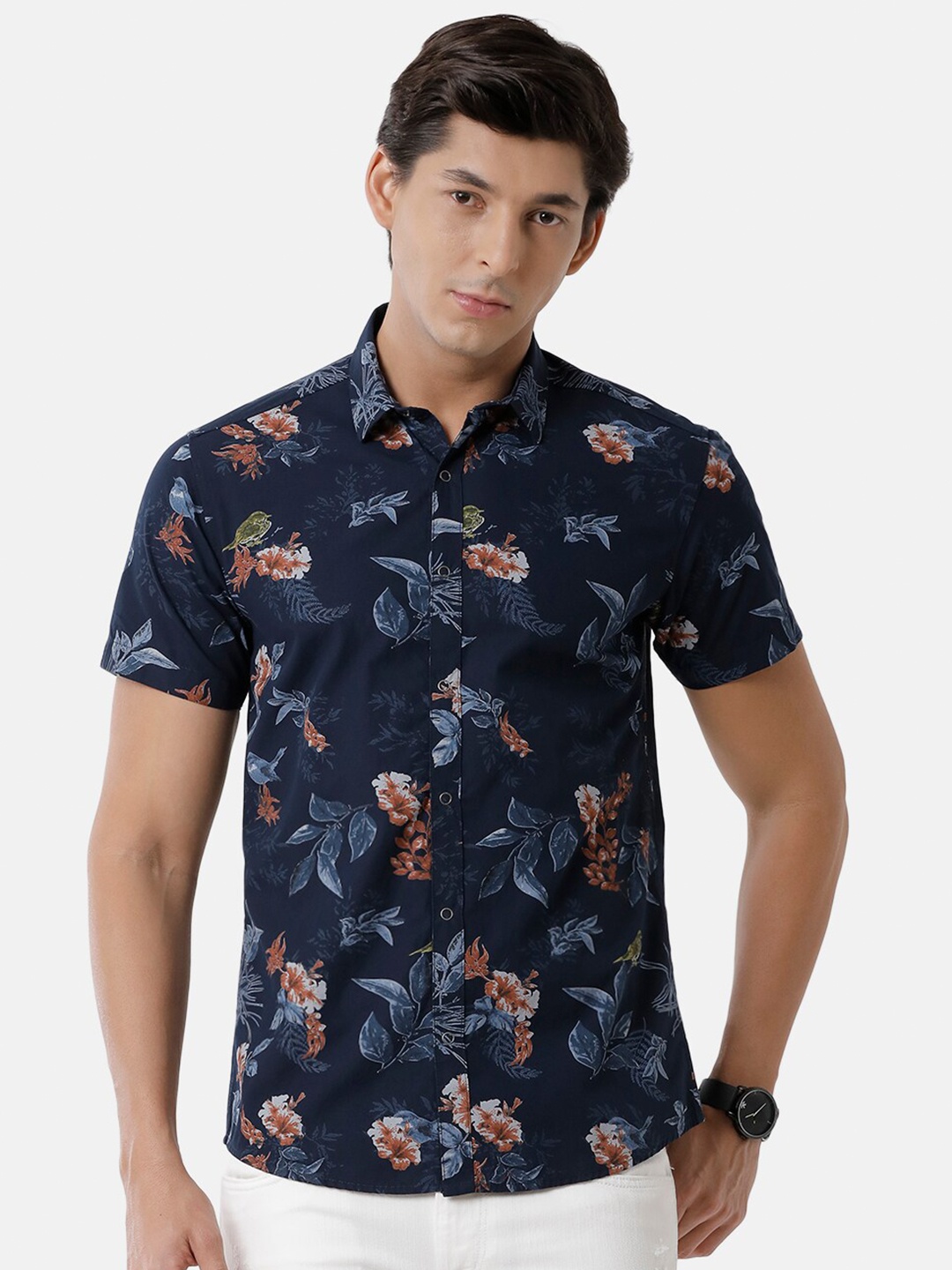 

Voi Jeans Men Navy Blue Classic Slim Fit Floral Printed Casual Shirt