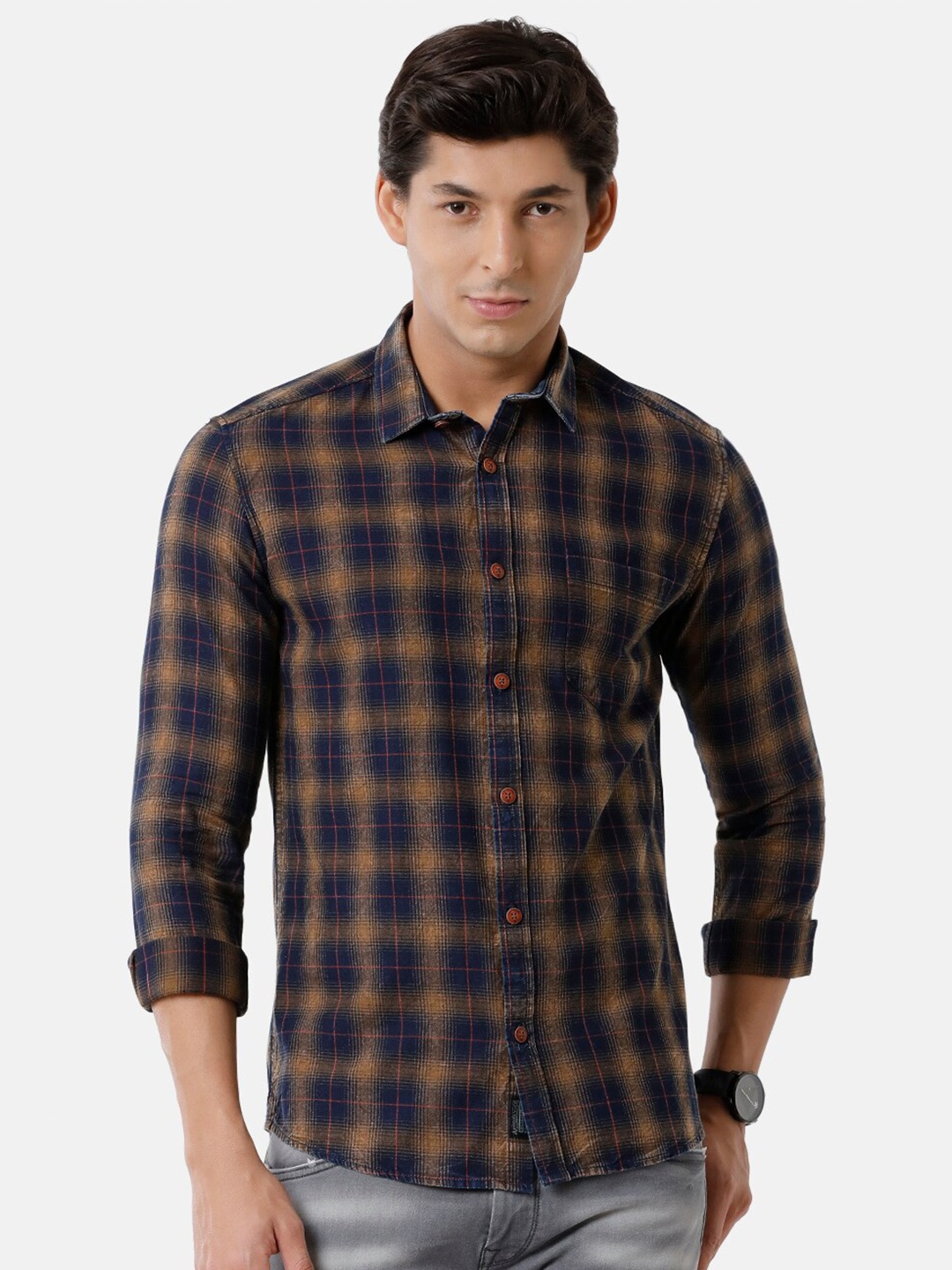 

Voi Jeans Men Multicoloured Classic Slim Fit Checked Casual Shirt, Multi