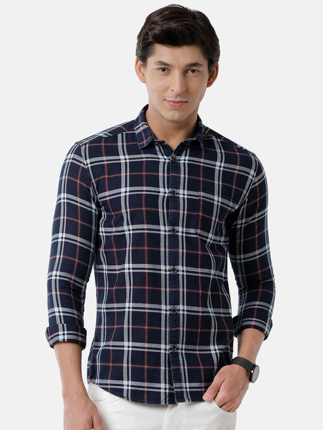 

Voi Jeans Men Blue Classic Slim Fit Tartan Checks Checked Casual Shirt