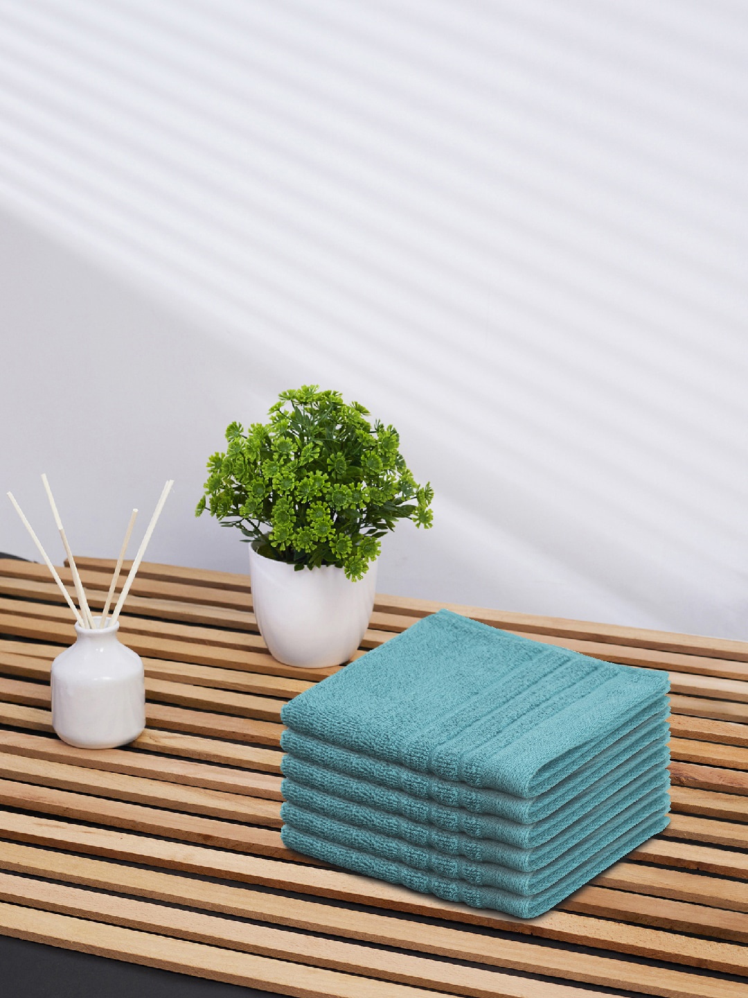 

Himeya Set Of 6 Sea Green Solid 400 GSM Organic Cotton Face Towels