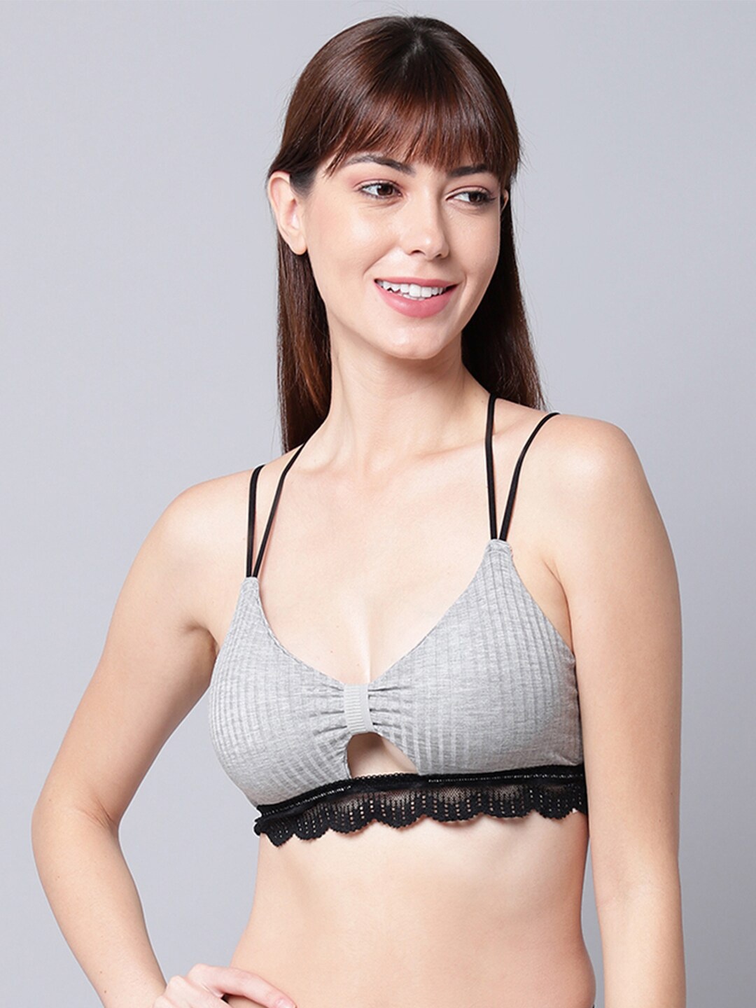 

PrettyCat Grey & Black Bralette Bra Lightly Padded