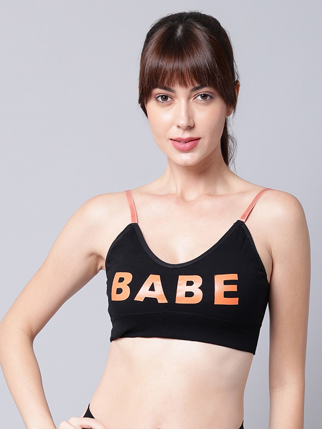 

PrettyCat Black & Orange Typography Bralette Bra Lightly Padded