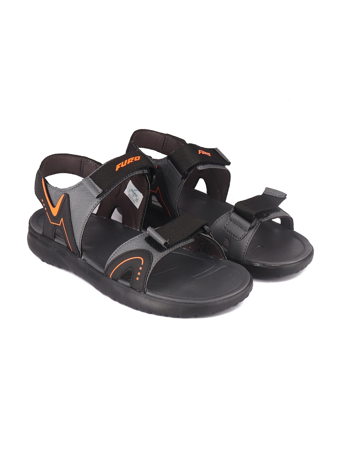 

FURO by Red Chief Men Black & Neon Orange Solid Dry-Tech Sports Sandals