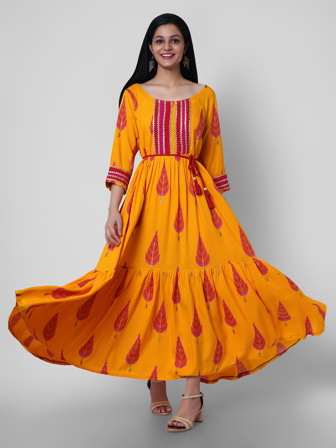 

KALINI Yellow Ethnic Motifs Maxi Dress