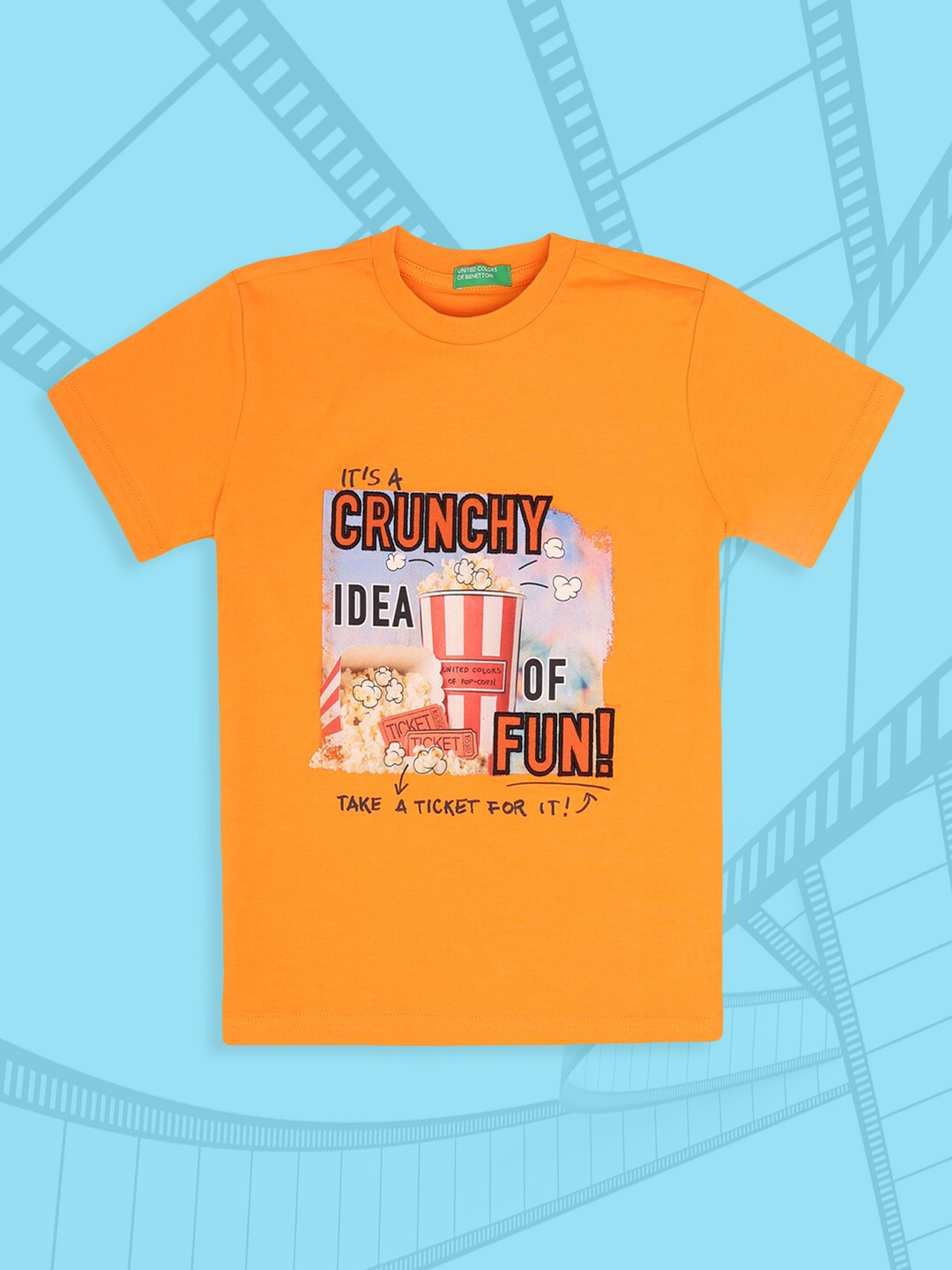 

United Colors of Benetton Boys Orange Printed Cotton T-shirt
