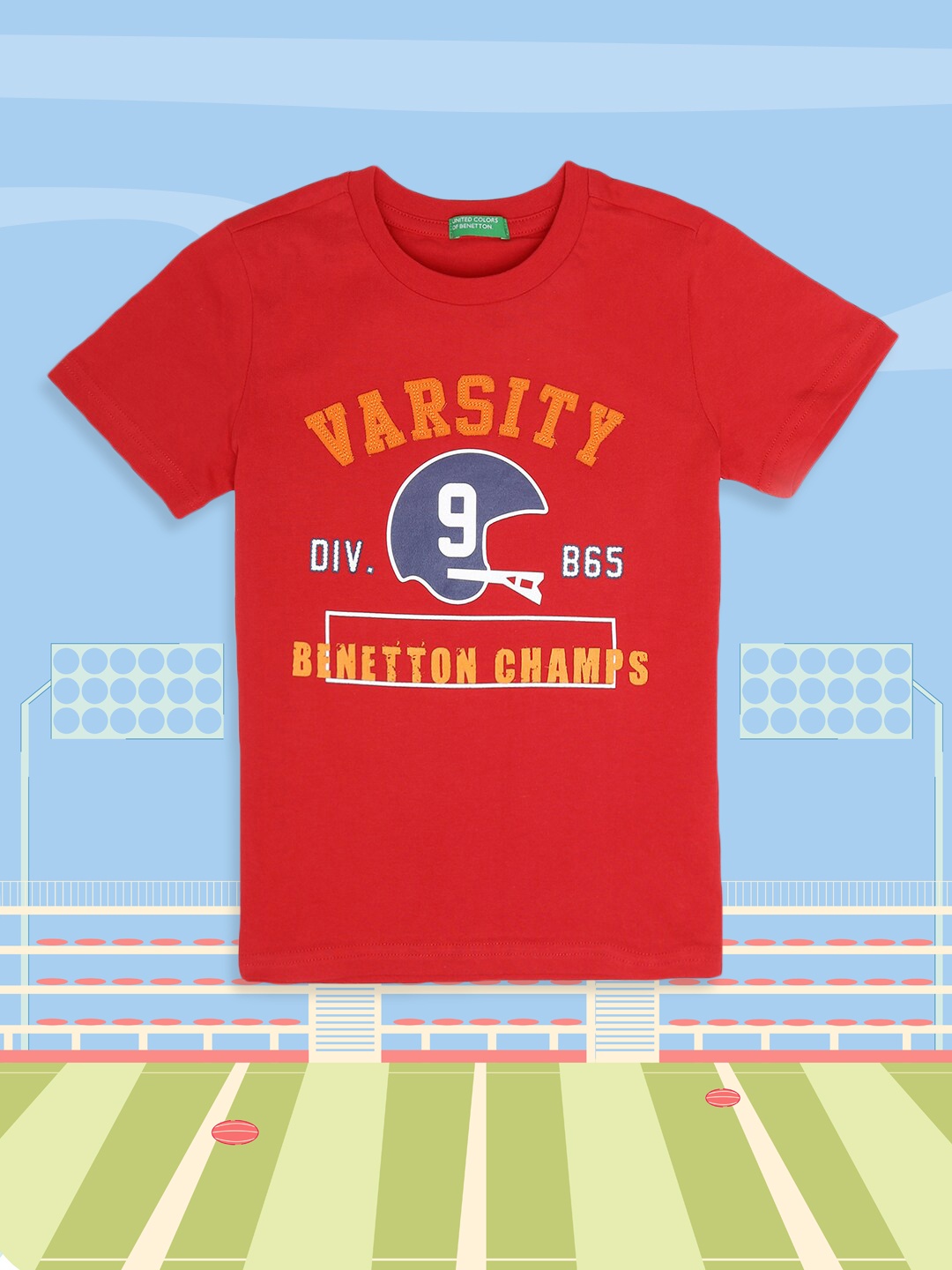 

United Colors of Benetton Boys Red Typography Printed Applique T-shirt