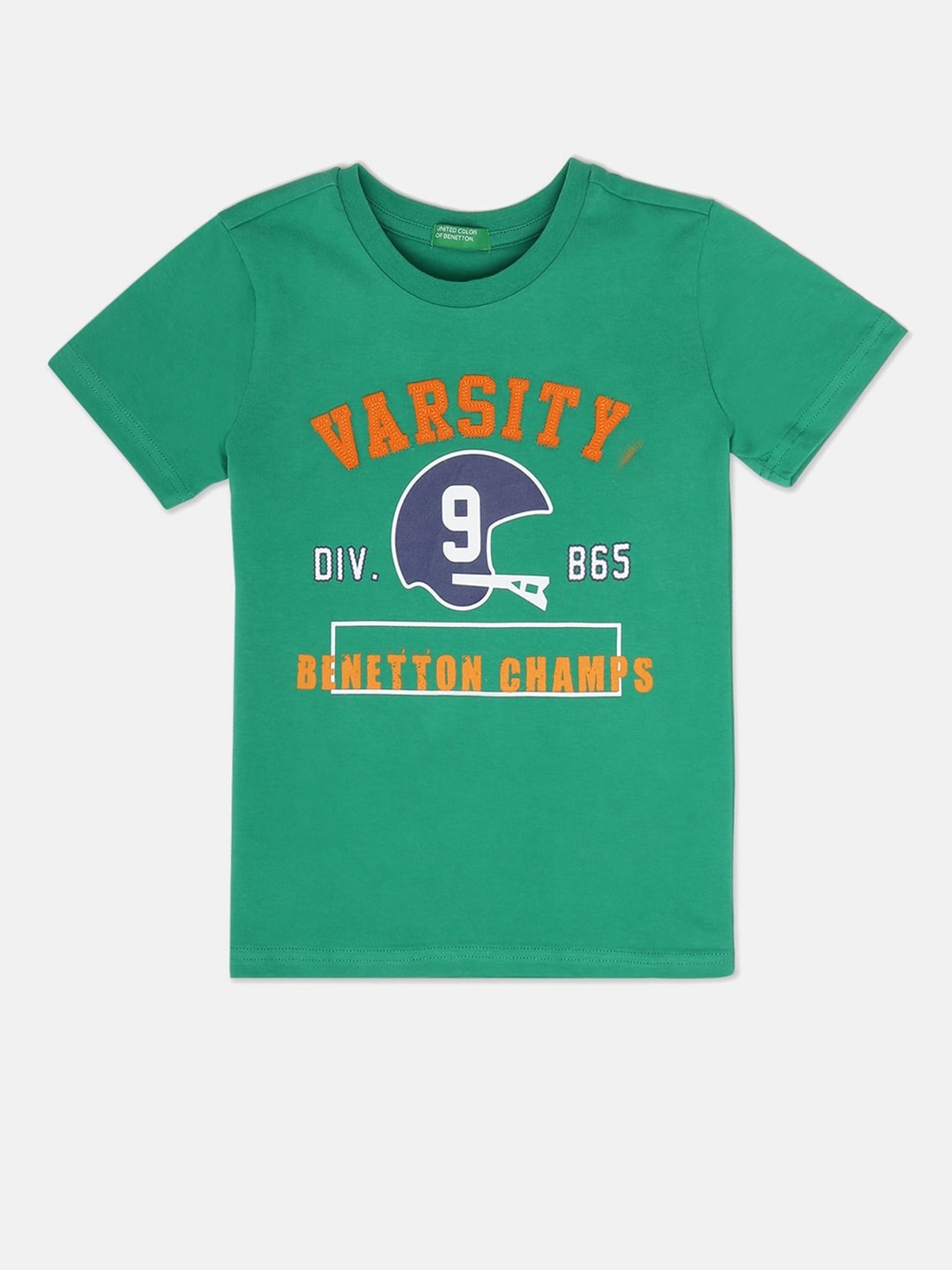 

United Colors of Benetton Boys Green Sports Printed Applique T-shirt