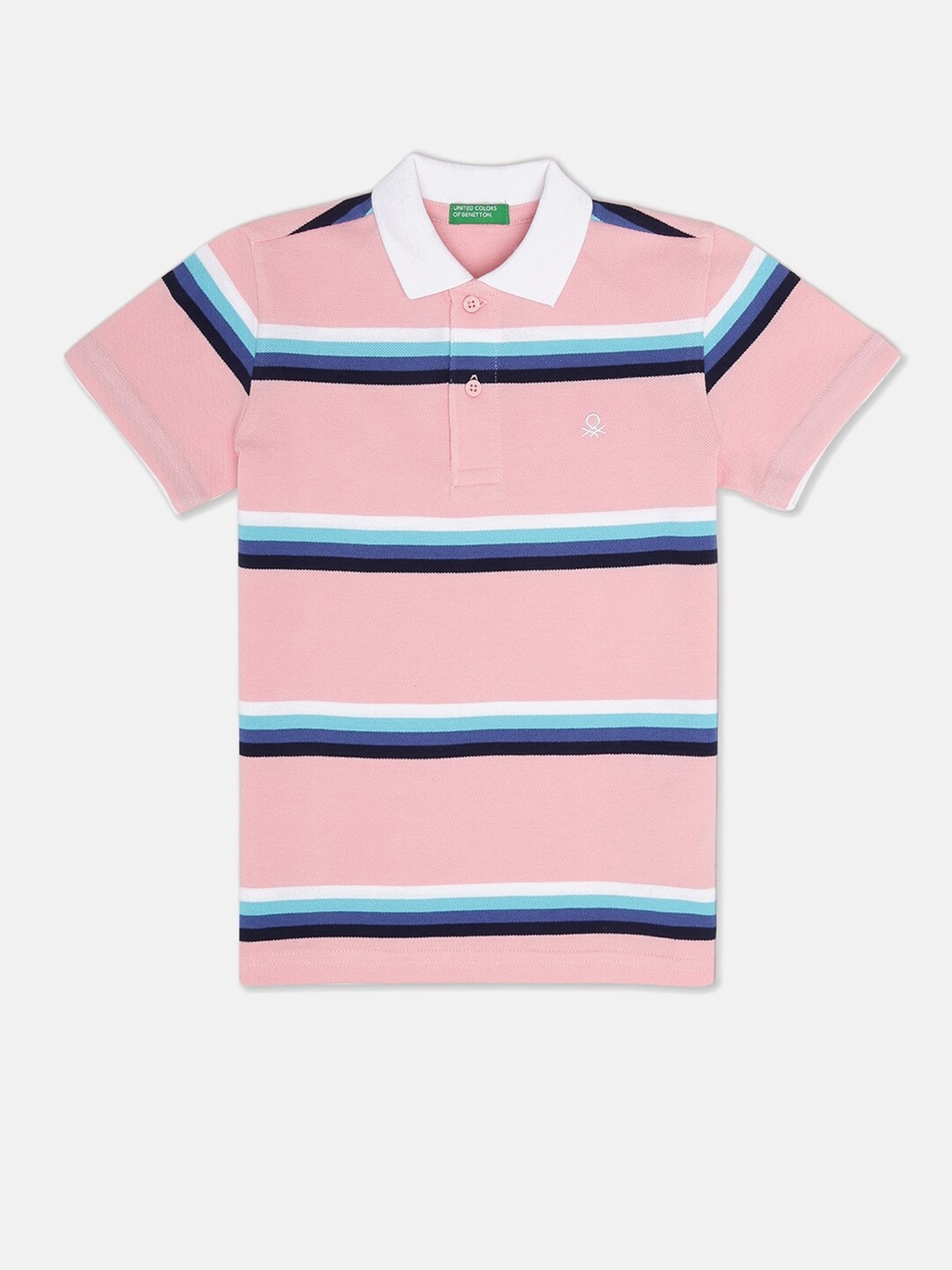 

United Colors of Benetton Boys Pink & Blue Striped Polo Collar T-shirt