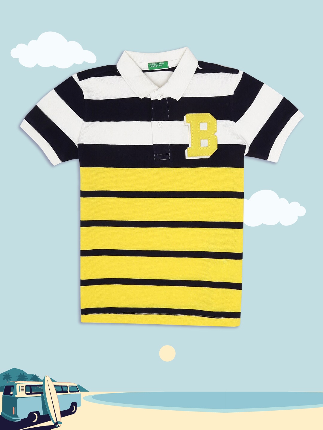 

United Colors of Benetton Boys Yellow Striped Polo Collar T-shirt