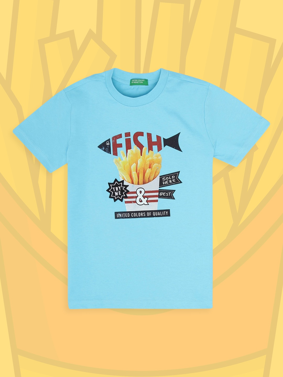 

United Colors of Benetton Boys Blue Typography Printed Applique T-shirt