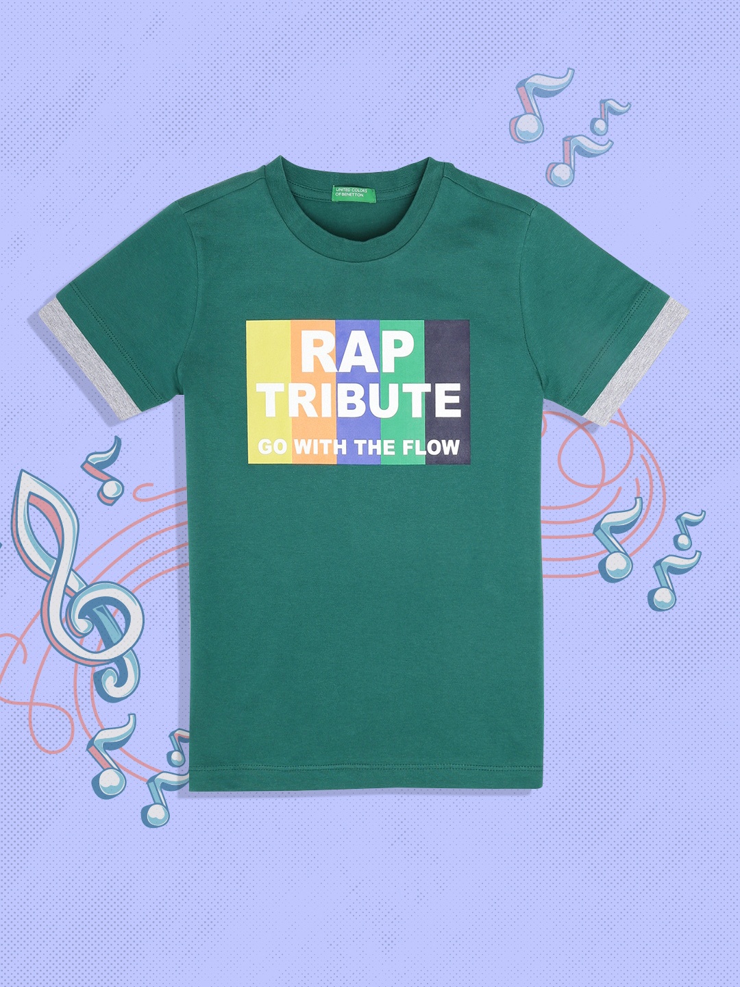

United Colors of Benetton Boys Green Typography Printed Applique T-shirt