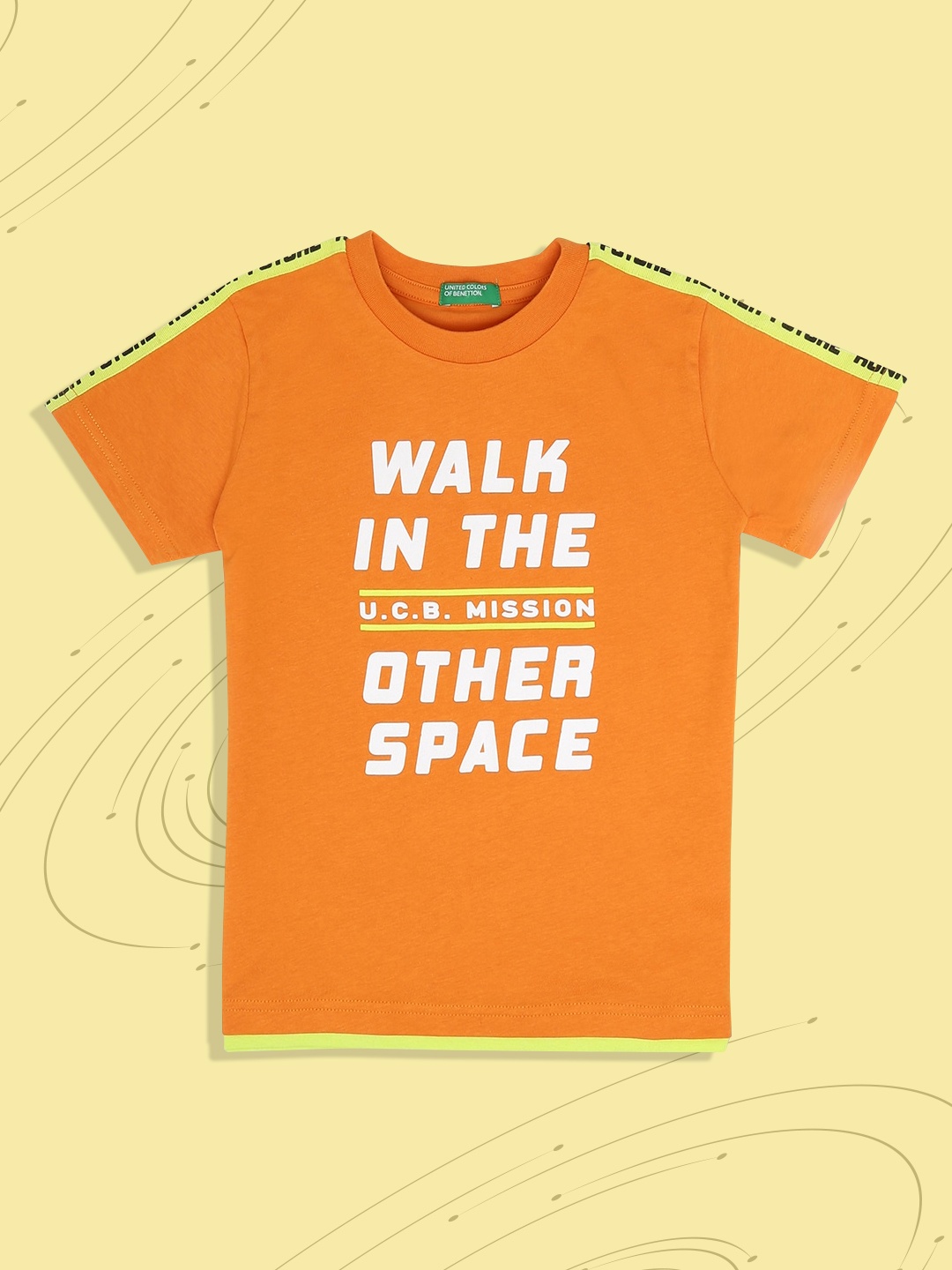 

United Colors of Benetton Boys Orange Typography Printed Cotton T-shirt