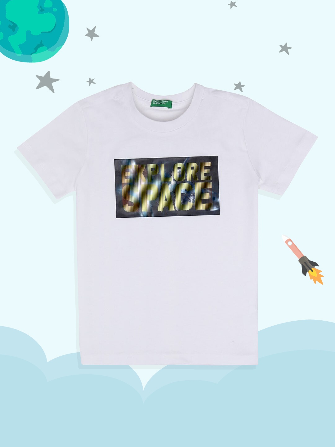 

United Colors of Benetton Boys White Printed T-shirt