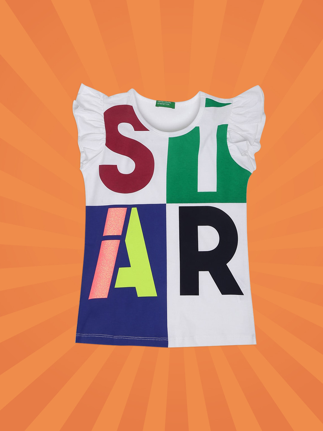 

United Colors of Benetton Girls White Typography Printed Applique T-shirt