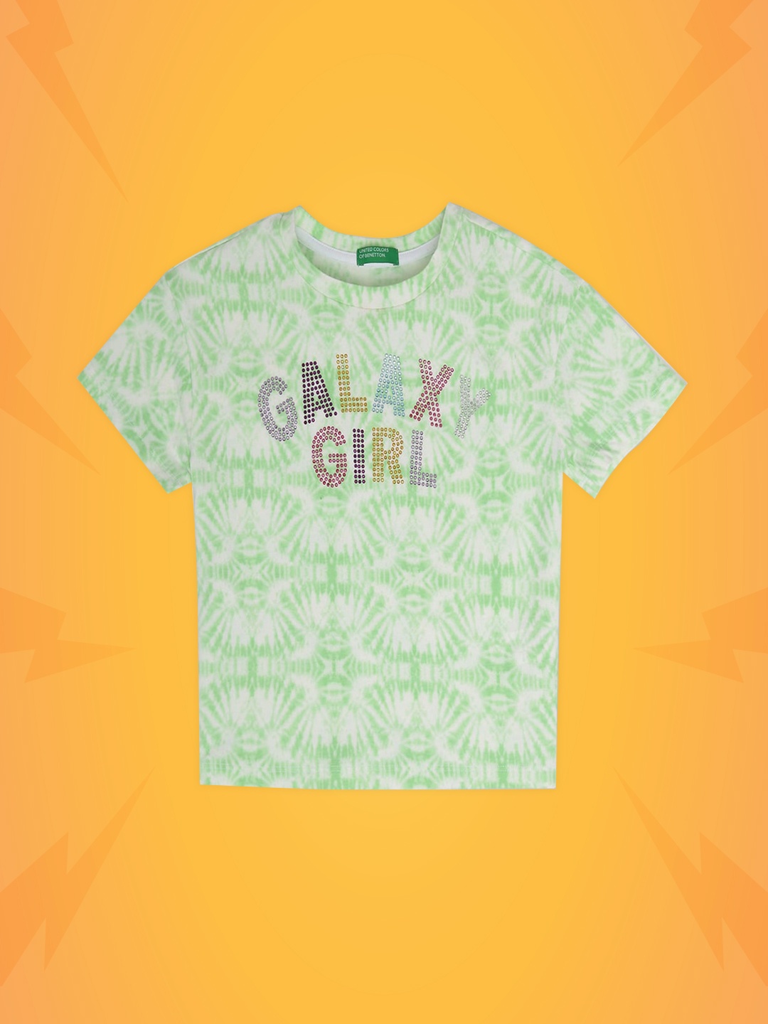 

United Colors of Benetton Girls Green & White Printed Embellished Detail T-shirt
