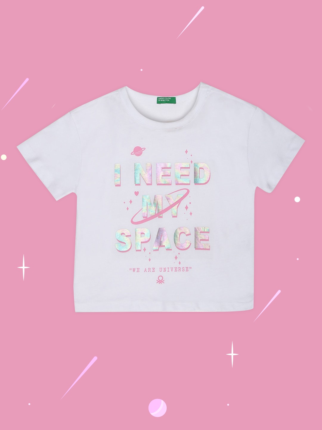 

United Colors of Benetton Girls White Typography Printed Applique T-shirt