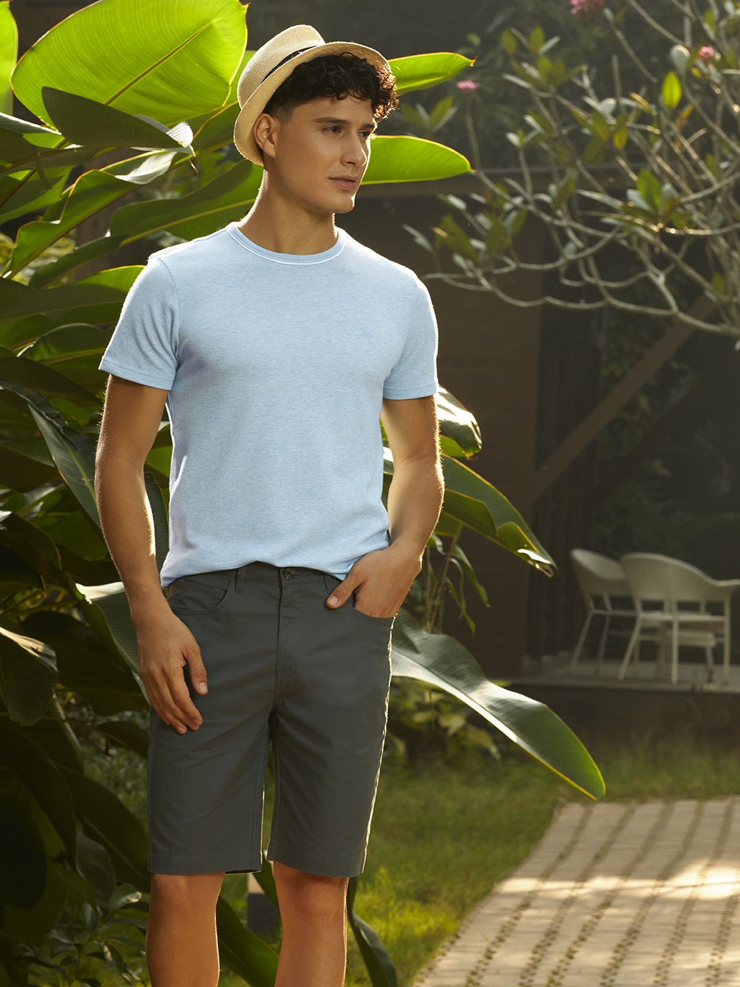 

United Colors of Benetton Men Blue Raw Edge T-shirt