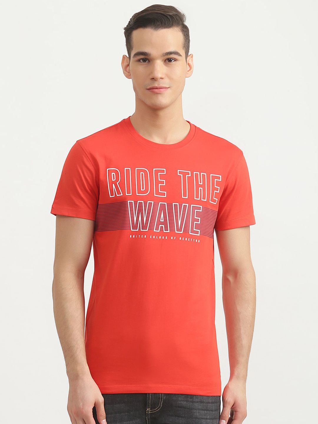 

United Colors of Benetton Men Red Typography Printed T-shirt