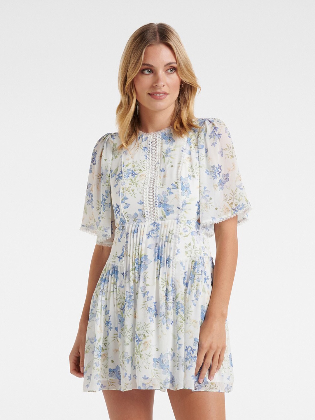 

Forever New Off-White & Blue Floral Fit & Flare Mini Dress