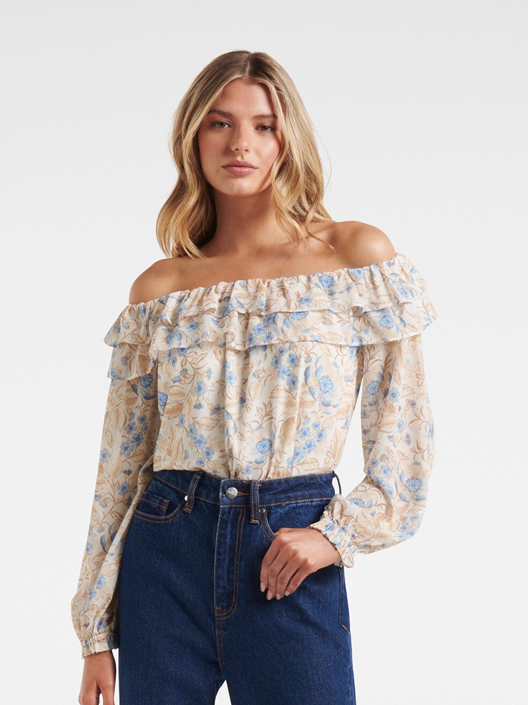 

Forever New Multicoloured Floral Print Off-Shoulder Bardot Top, Multi
