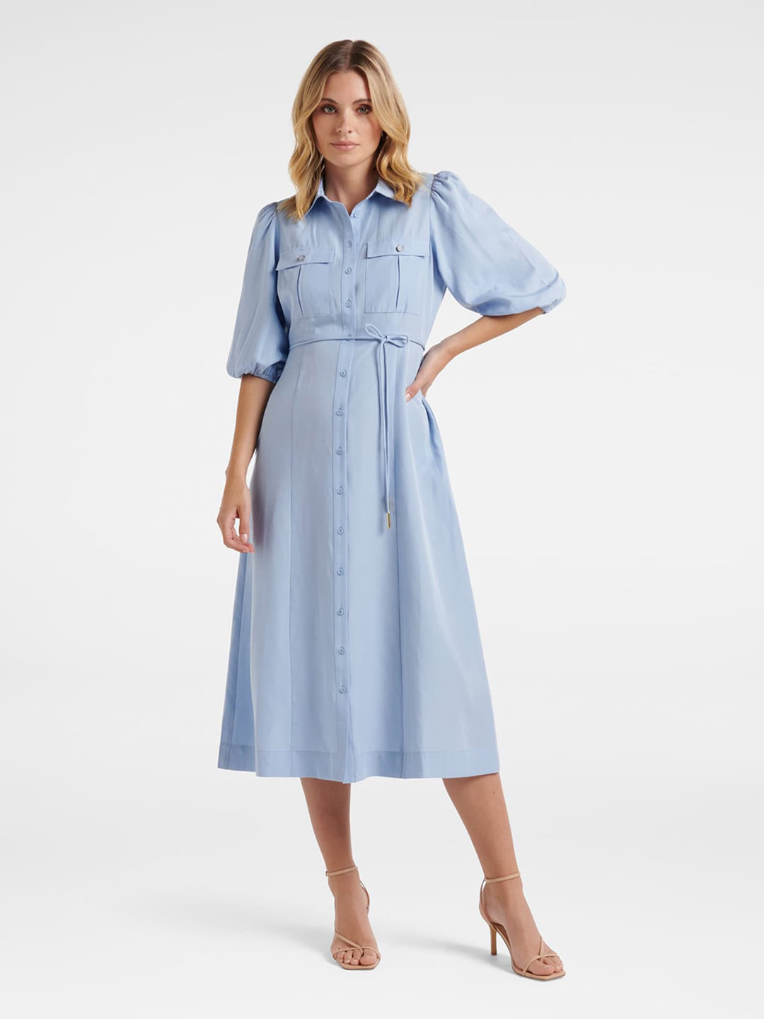 

Forever New Blue Formal Shirt Midi Dress