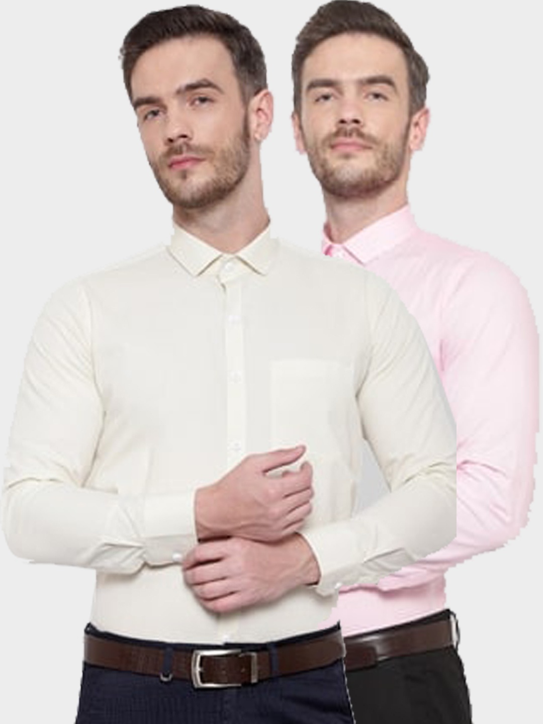 

Srey trends Men Cream-Coloured & Pink Comfort Formal Shirt Pack Of 2