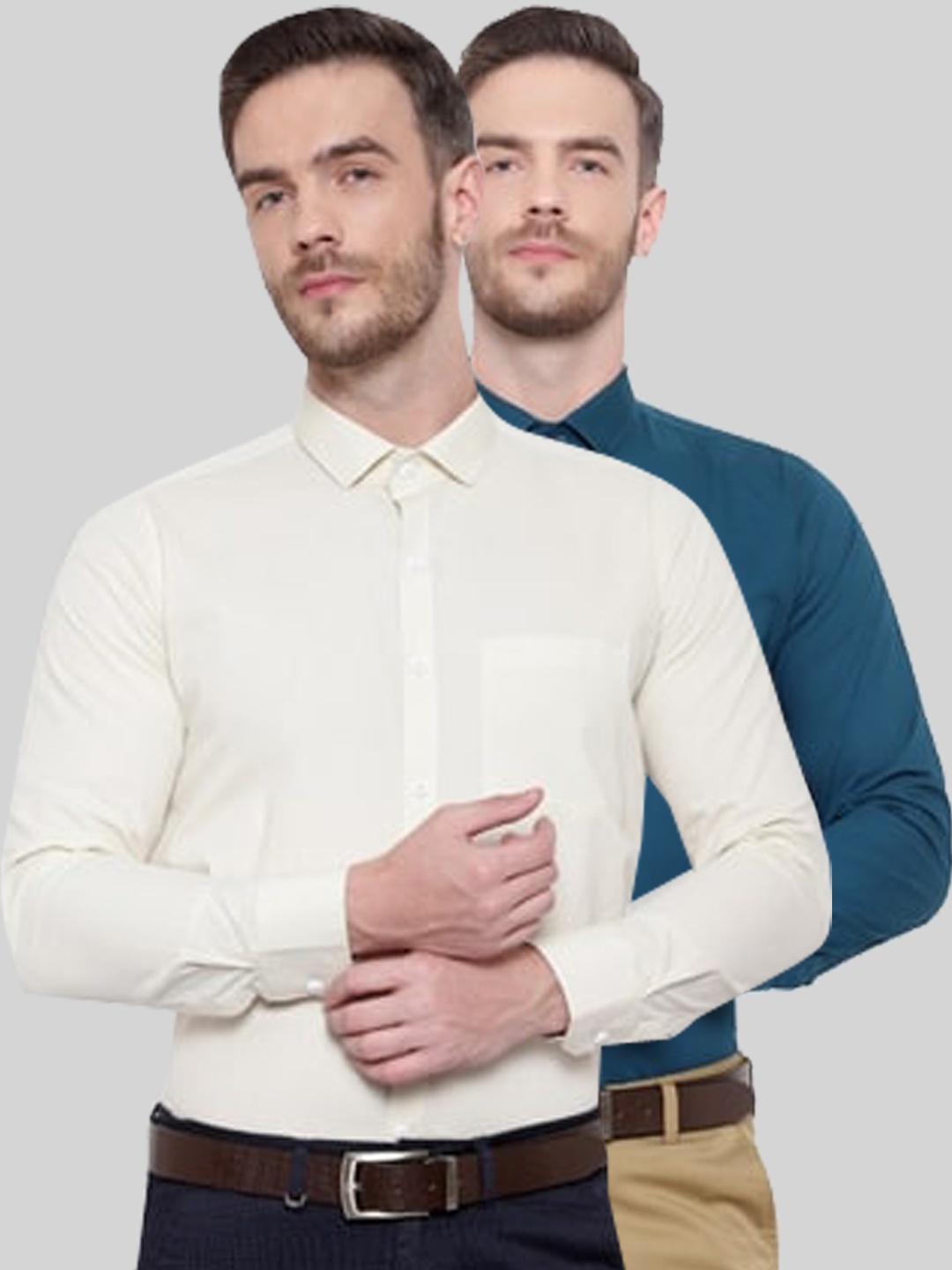 

Srey trends Men Cream-Coloured & Blue Comfort Formal Shirt Pack Of 2