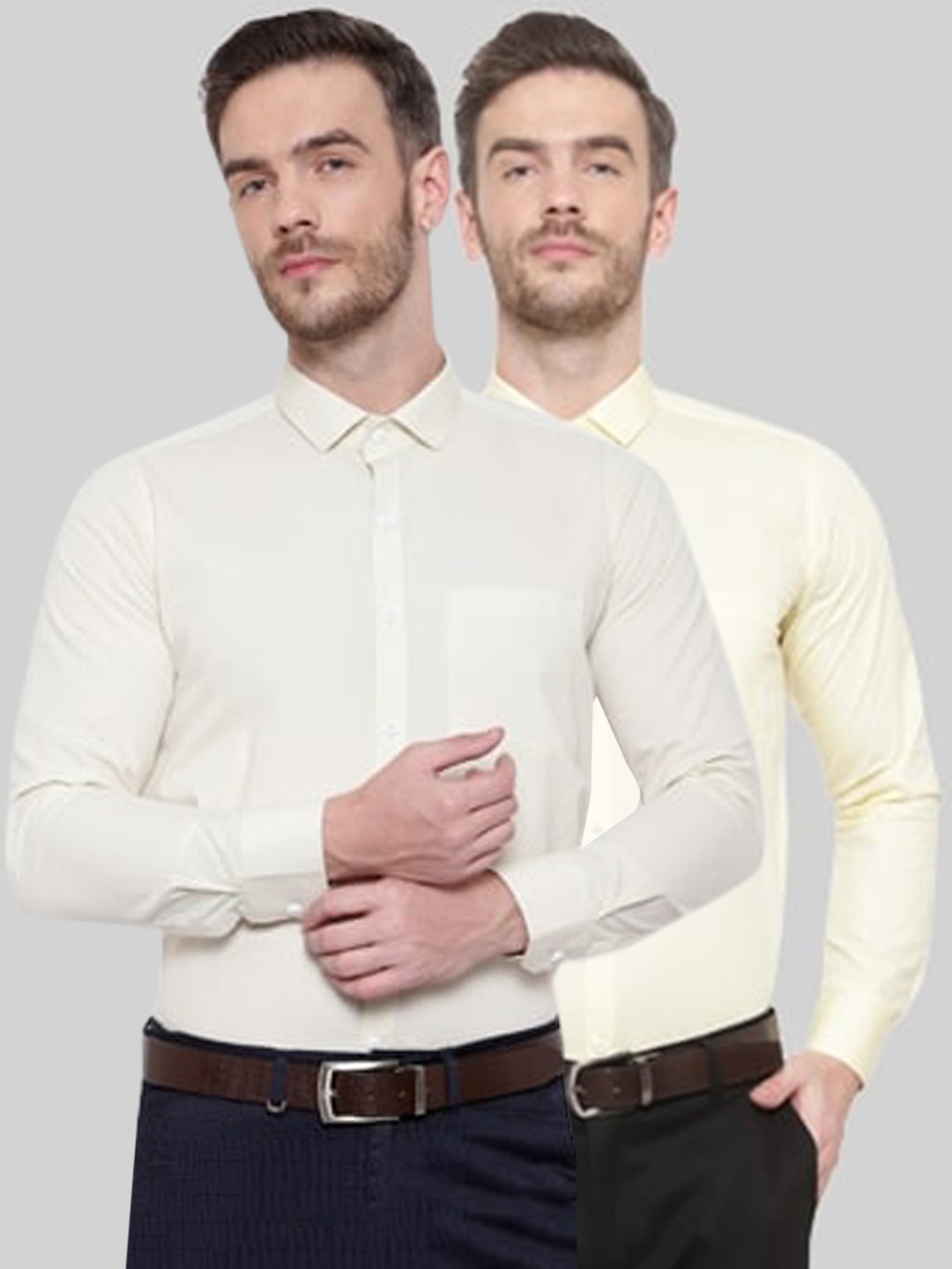

Srey trends Men Cream-Coloured & Yellow Comfort Formal Shirt Pack Of 2