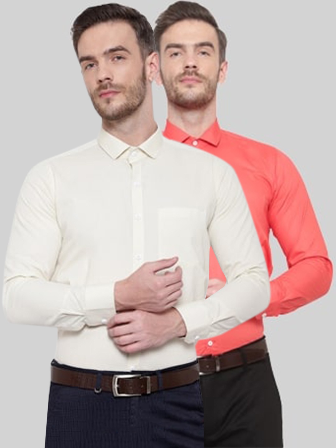 

Srey trends Men Cream-Coloured & Orange Comfort Formal Shirt Pack Of 2
